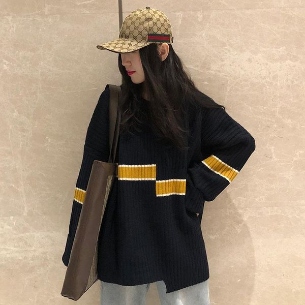 

men's sweaters great retro female sweater, korean style, autumn, patchwork, harajuku, students, loose blouse, feminine, all games, knit, White;black