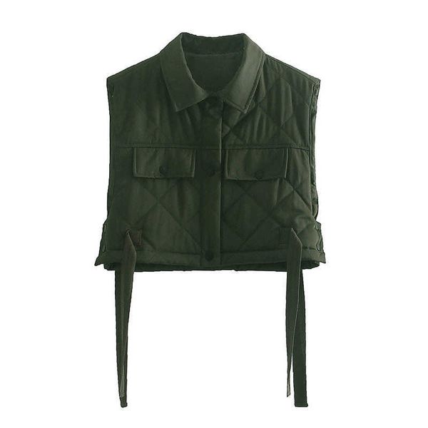 Mola de algodão aquecedor de borla tassel verde europa colete para mulheres outono inverno bolso sem mangas colete casaco 210531