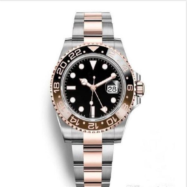 

wristwatches model ceramic bezel stainless steel strap gmt ii cerachrom black - brown 40mm automatic rose gold men watch watches, Slivery;brown