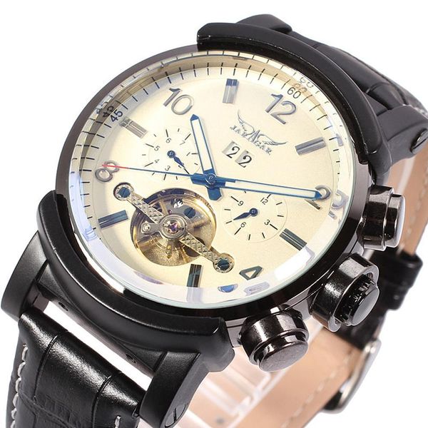 

jaragar black watches men automatic mechanical luxury brand famous leather polar clocks relogio masculino, Slivery;brown