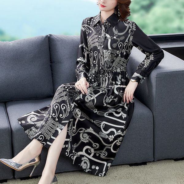 

dress abstract pattern printed vintage shirt from autumn mode of women in big size long cetin slender formal 5xl k1143 rs5m, Black;gray