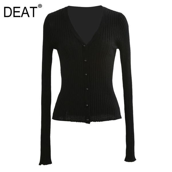 

[deat] v-neck collar solid color single breasted long sleeve cardigan woolen women ladies summer trend fashion gx498 210428, White;black