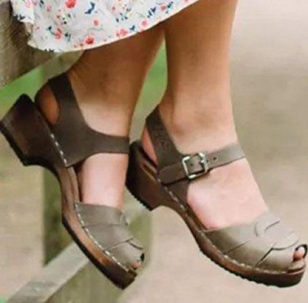 

summer peep toe women sandals gladiator chunky heels platform ladies shoes vintage buckle strap roman zapatos mujer, Black