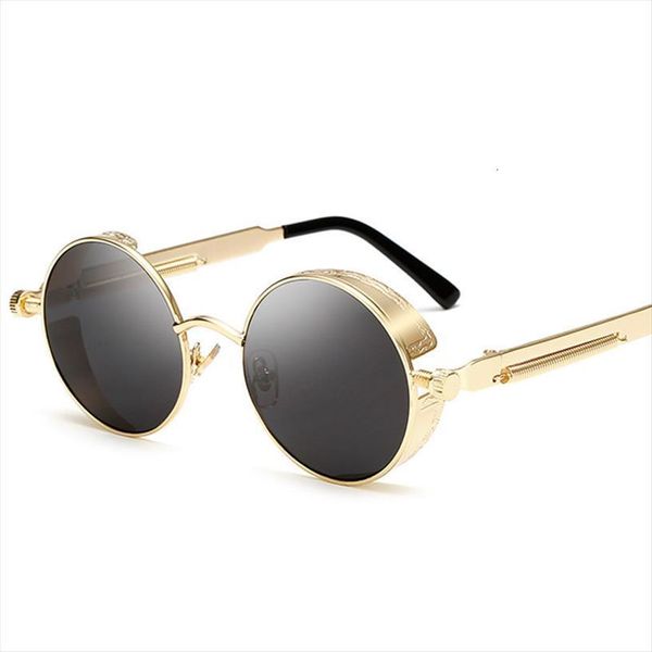 

fashion steampunk sunglasses brand design round sunglass women men vintage metal punk sun glasses uv400 shades oculos de sol, White;black