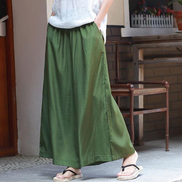 

summer wide leg solid color women pant loose elastic waist pockets casual 3 colors ankle length, Black;white