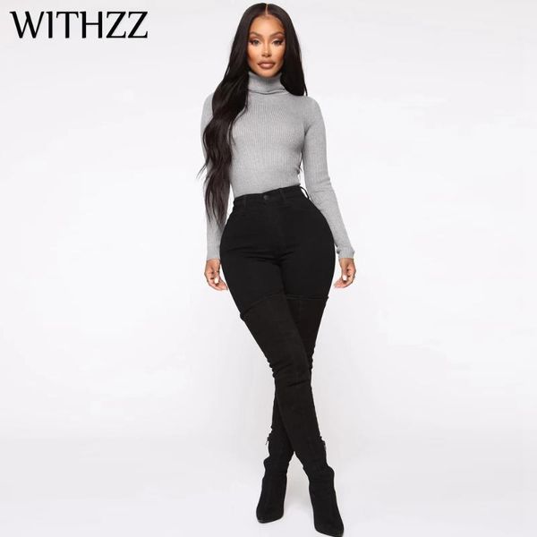 

women's jeans withzz spring autumn denim pants slim stretch pencil high waist, Blue