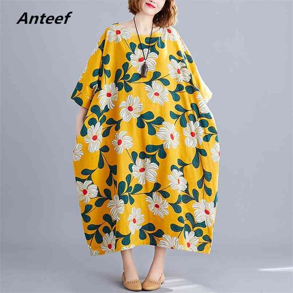

yellow cotton linen vintage floral plus size women casual loose long summer dress elegant clothes ladies dresses sundress 210517, Black;gray