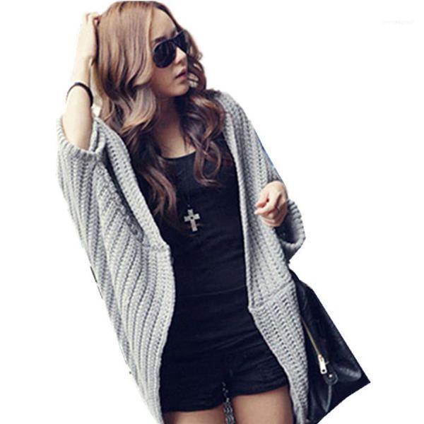 

women's sweaters wholesale- korean ladies irregular bat sleeve loose long sweater coat shawl women casual large size cardigan sweter mu, White;black