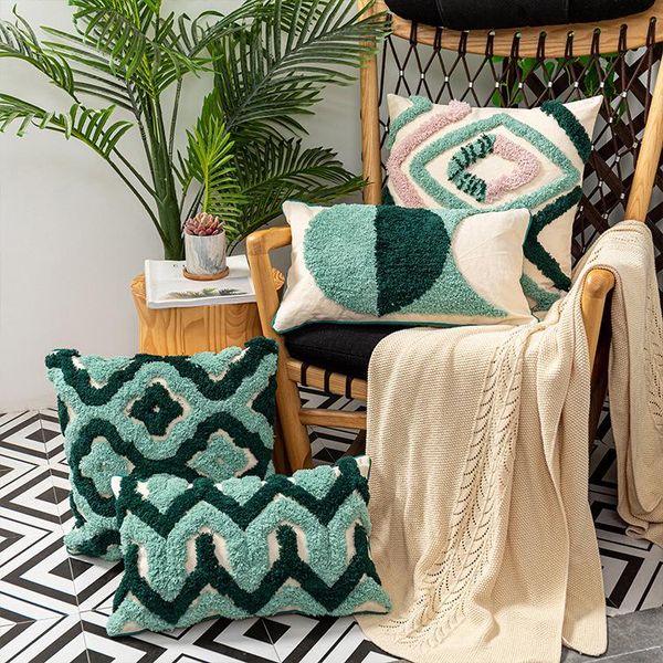 

cushion/decorative pillow lake green handmade geometric embroidery cushion cover tassels home decor 45x45cm pillowcase sham