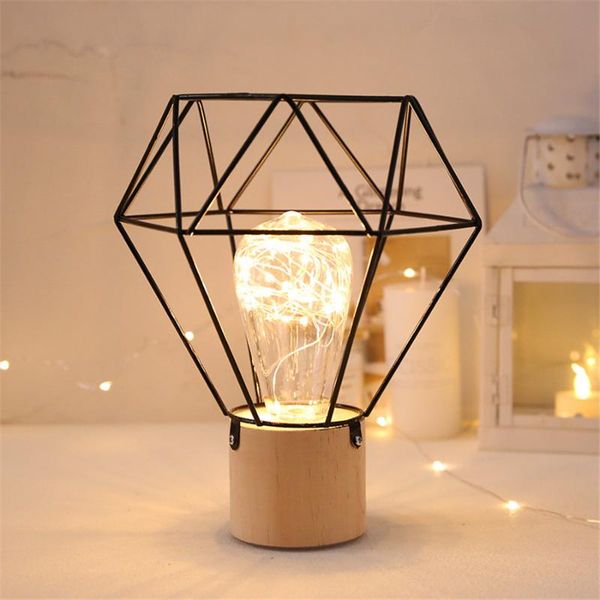 

night lights creative iron wooden table lamps battery operated led copper wire light wedding party bedroom bedside lamp
