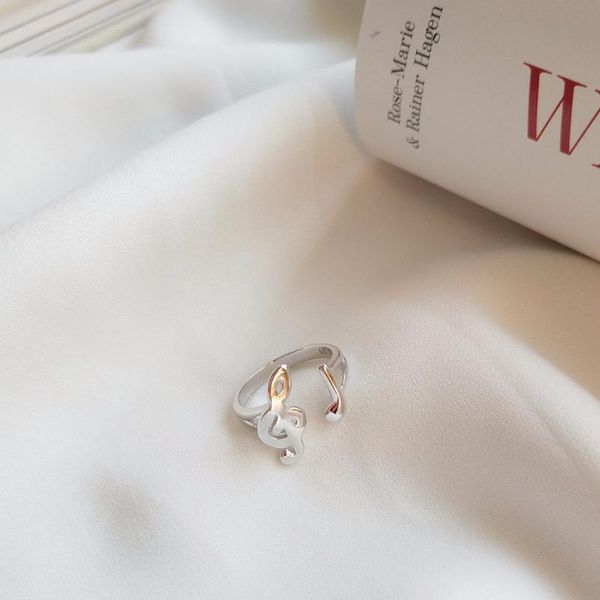

cluster rings 925 sterling silver for women musical notes pattern music lovers fashion jewelry gifts her, Golden;silver