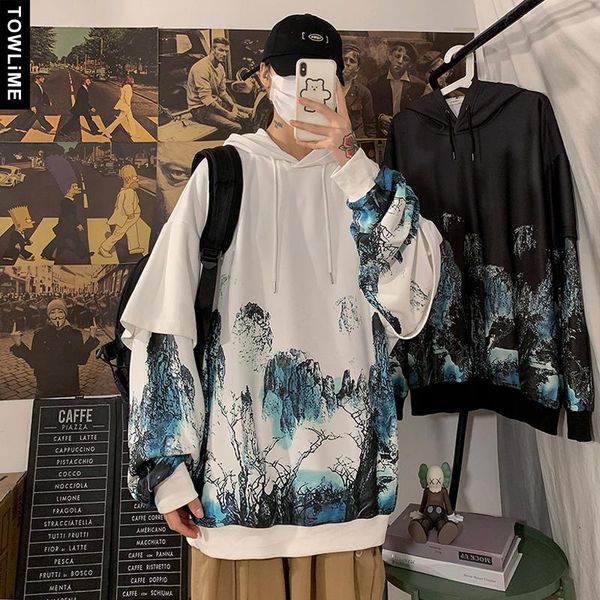 

men's hoodies & sweatshirts harajuku autumn men printed hip hop man streetwear long sleeve with hood couple casual pullovers, Black