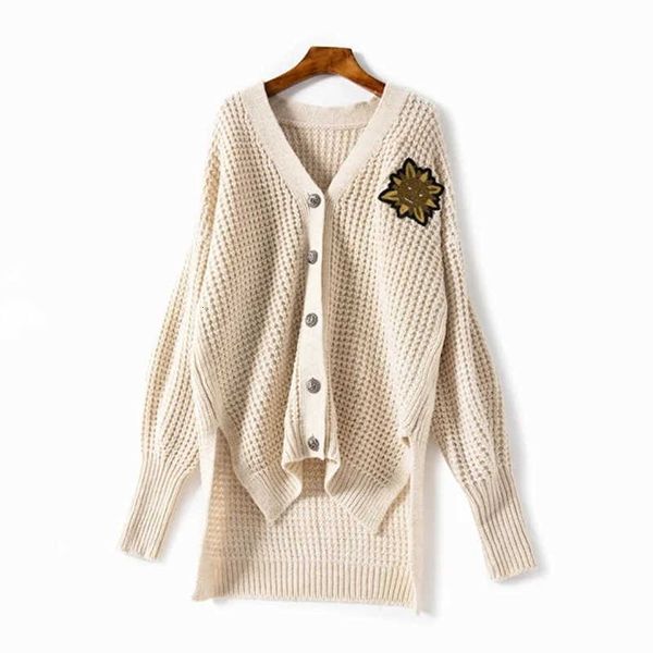 

women's sweaters sweaters autumn sweater women v-neck embroidery floral patch long lantern sleeve loose female knit cardiga 6l6d, White;black