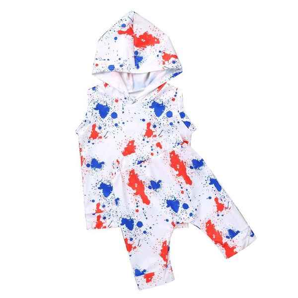 

kids boys summer suit hooded hoodie sleeveless tie dye print and shorts set sportswear for running exercise casual outfits sets, Black;blue