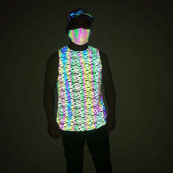 

t shirt 2021 summer men's 3m colorful round neck vest fashion dj sleeveless t-shirt male high street style, White;black