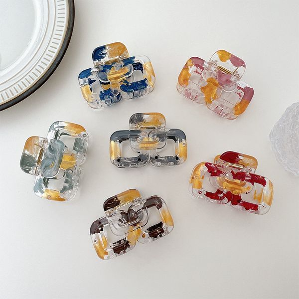 

square splicing hollow clamps geometric contrast color scrunchies hairpins women wash ponytail shark hair claw jewelry accessories wholesale, Slivery;golden