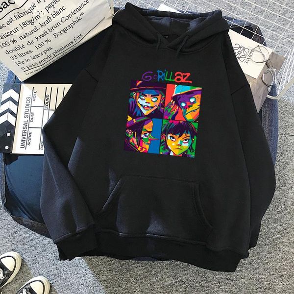 

men's hoodies & sweatshirts 2021 gorillaz hat men women printed streetwear hoodie music band harajuku hip hop boy girl clothes, Black
