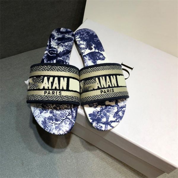 

slippers for women 2021 summer fashion flat bottomed fine embroidered lettered upper wear outside leisure, Black