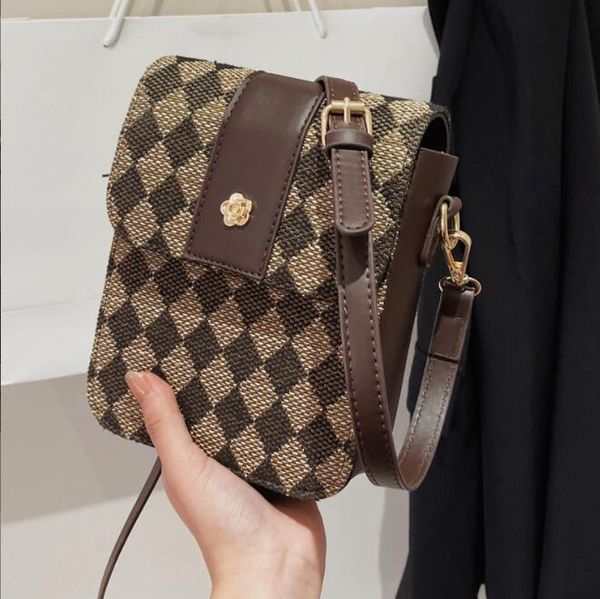 

factory wholesale sweet girl exotic leather shoulder bags winter jacquard fabric fashion mobile phone bag street trend vertical plaid handba