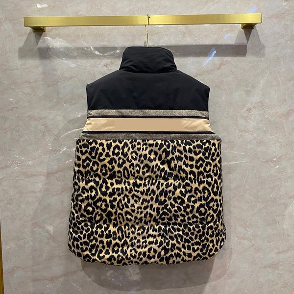 

women's vests high-end leopard print vest coats for women stand collar zipper pocket design reversible lady winter 2021, Black;white