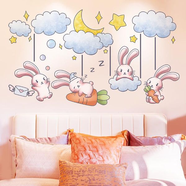 

wall stickers [shijuehezi] rabbits animals diy clouds stars carrots decals for kids bedroom baby room home decoration