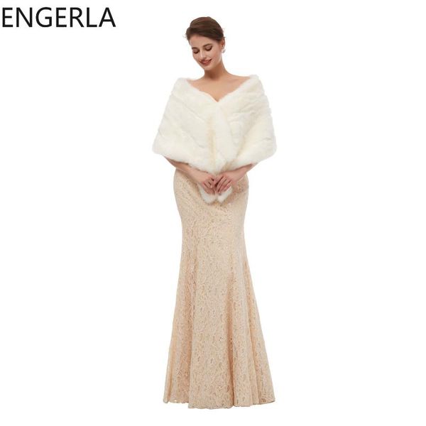 

wraps & jackets 2021 fashion and elegant warm faux fur wedding ivory white big shawl bridal prom evening dress coat