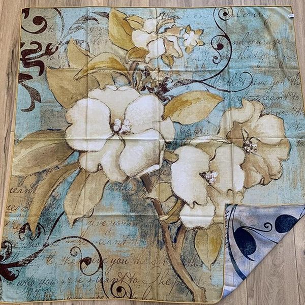 

scarves crystal flower print women wool blanket scarf shawl large square autumn winter warm wraps poncho cape foulard 132*132cm, Blue;gray