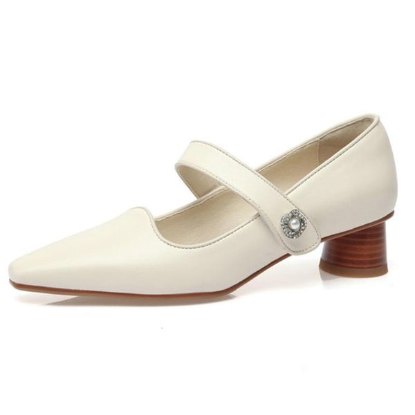 

dress shoes elegant mary janes woman med heels 2021 fashion women genuine leather shallow party dancing pumps female, Black