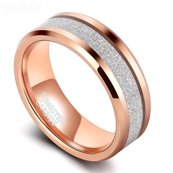 

wedding rings men women tungsten 8mm rose gold silver color matte band luxury comfort fit, Slivery;golden