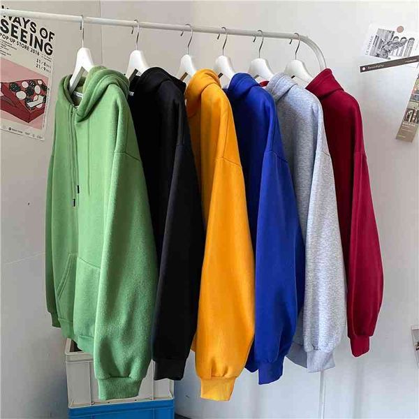 

autumn and winter new plush sweater men's fashion brand versatile hooded casual solid color loose long sleeve lovers' wear, Black