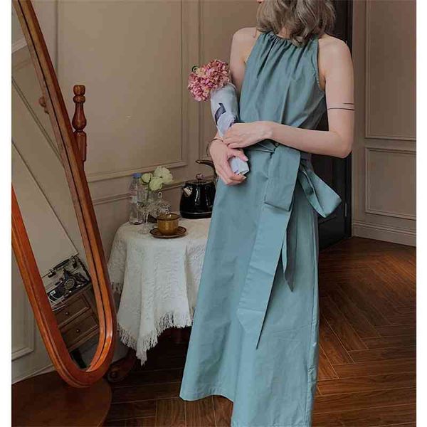 

casual dresses women summer sleeveless halter neck lace-up high waist design long cotton elegant clothes vestidos dcn4, Black;gray