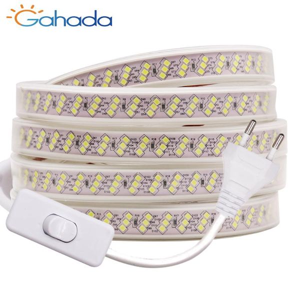 

strips three row 220v led strip light 276led 2835 soft lamp with switch power plug flexible tape outdoor waterproof white