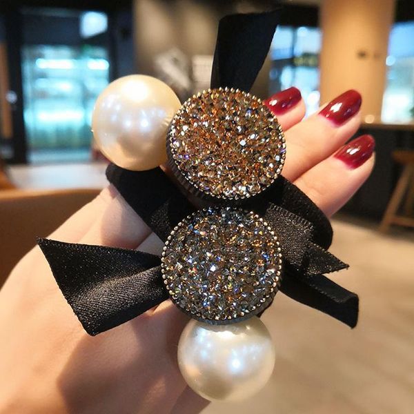 

hair clips & barrettes dongdaemun same style rubber band rope headdress temperament girl accessories ring net red big pearl head, Golden;silver