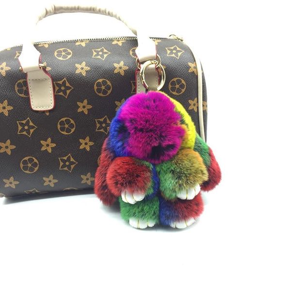 

keychains cute 14cm real rex fur keychain pompom soft toy key chain for women bag charm trinkets pendant car ring jewelry, Silver