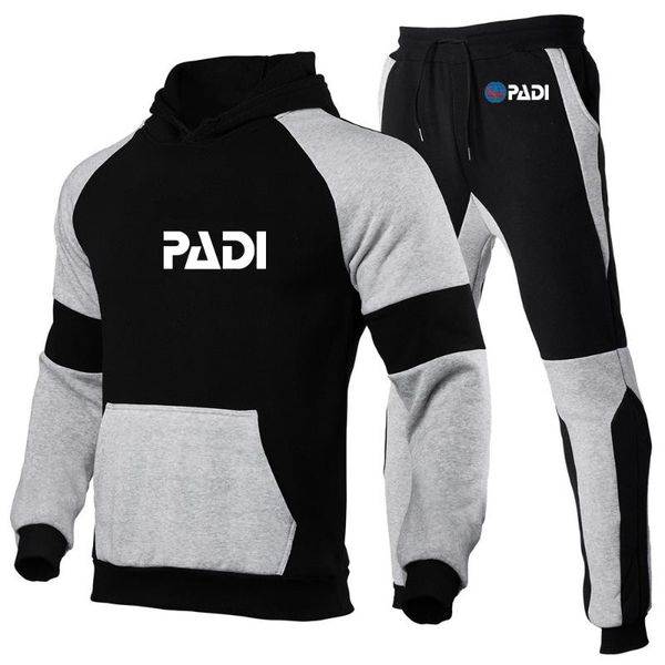 

men's tracksuits 2021 spring scuba driver padi print autumn winter sweatshirt pants sets sport high street tracksuit suit, Gray