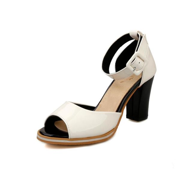 

big sizehigh heeled sandals with fashionable buckle and contrast colors high heels women shoes woman summer ladies, Black