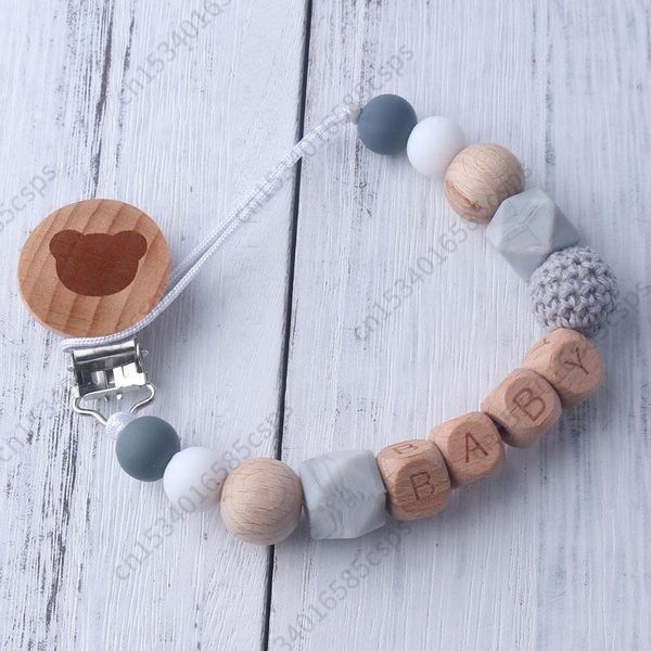 

pacifiers# baby pacifier clip chain personalized name dummy holder for nipples clips silicone teething wooden chew beads shower