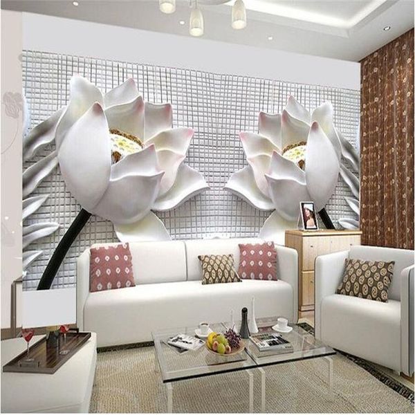 

wallpapers po wallpaper wall painting modern art non-woven paper 3d tv contracted sitting white lotus flowers large mural