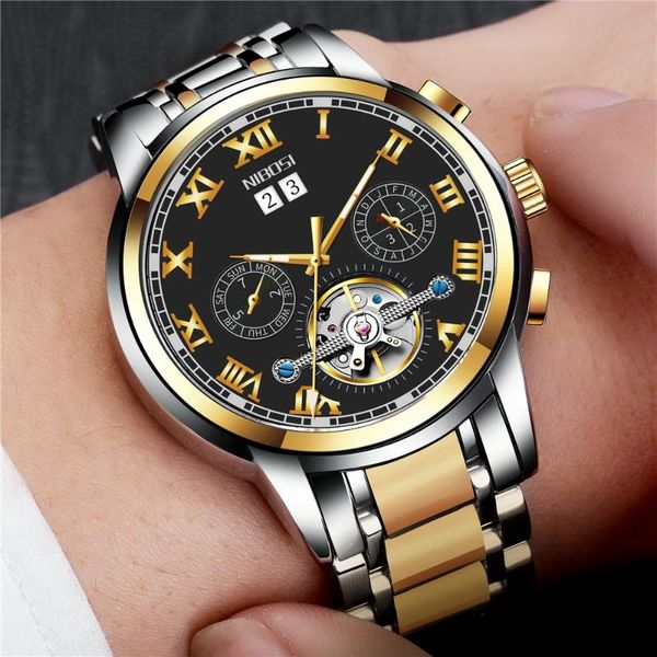 

relogio masculino nibosi sapphire crystal mechanical men watch automatic wristwatches, Slivery;brown
