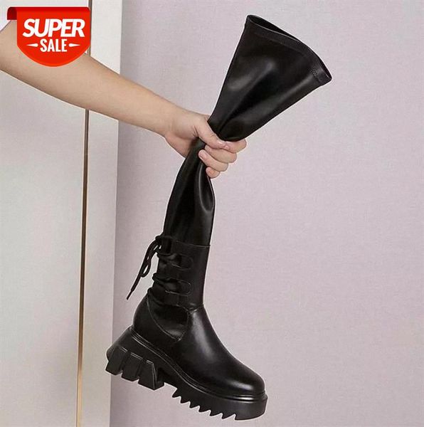 

leather thigh high boots women high heels over the knee boots for women round toe party long shoes cross-tied #0g43