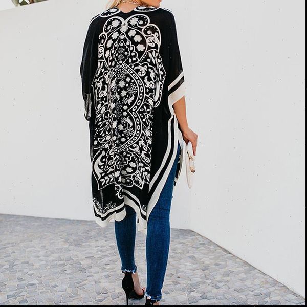 

floral shawl kimono cardigan womens shirt beach cover up beachwear summer eig88, White