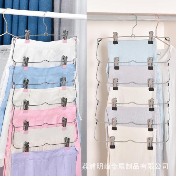 

hangers & racks 6 layer space saving foldable closet organizer pants non-slip steel with clips wardrobe skirt trouser hanger tie rack mj925