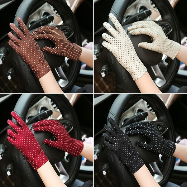 

five fingers gloves dot thin female driving spring summer elastic cotton for women sunscreen slip-resistant jewelry, Blue;gray