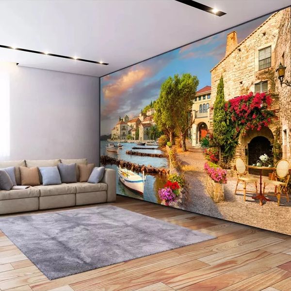 Custom Murals Burals Porto Piccolo Città Paesaggio Photo Wall sfondi gratuiti per soggiorno camera da letto sfondo home decor