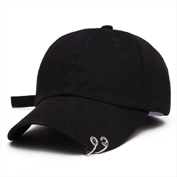 

mens womens solid color adjustable baseball cap metal rings plain hat, Blue;gray