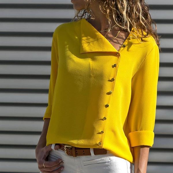 

long sleeve casual summer blouse women t shirts blusa side button skew collar office ladies, White