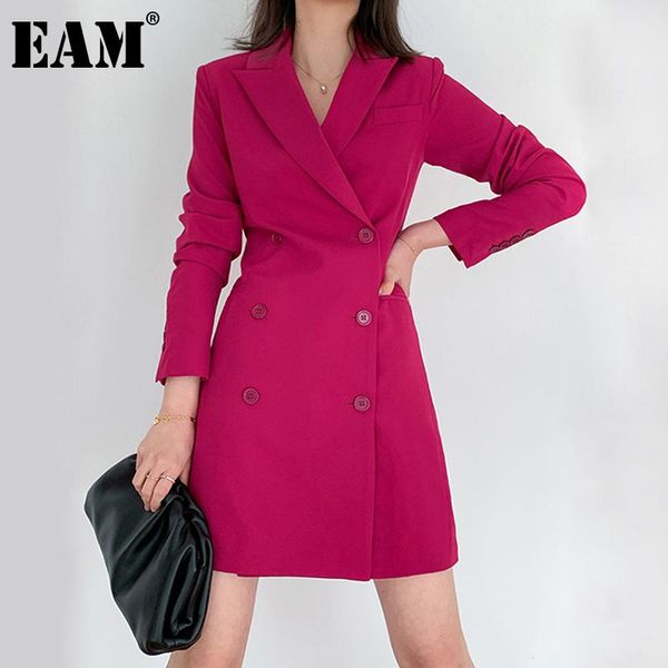 

casual dresses [eam] women double breasted red temperament dress notched long sleeve loose fit fashion tide spring autumn 2021 1dd5013, Black;gray