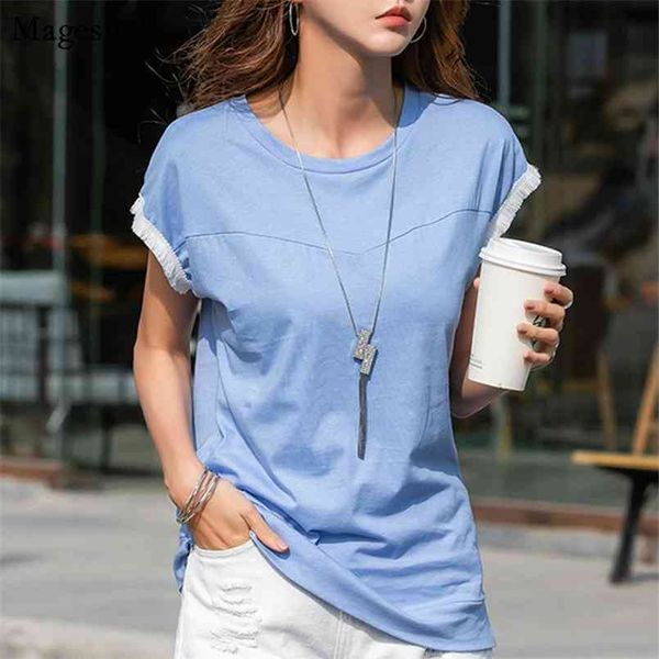 

plus size solid blouse women short sleeve o neck loose summer woman blouses tassel casual white shirt female 9549 210512