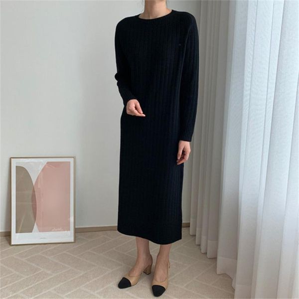 

casual dresses alien kitty straight loose maxi dress thicken knitted full sleeve 2021 women ol chic warm elegant fashion vestidos, Black;gray