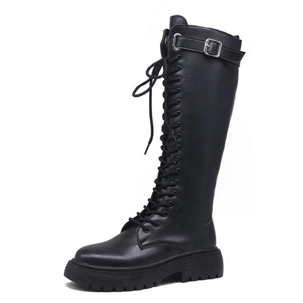 

boots 2021 thicken winter knight women knee high long square heel retro thick motorcycle black white botas mujer